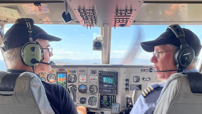 Pilot Ed Hawthorn with instructor David Pett on a flight from the MAF Flight Training Centre in Mareeba. Picture: Supplied