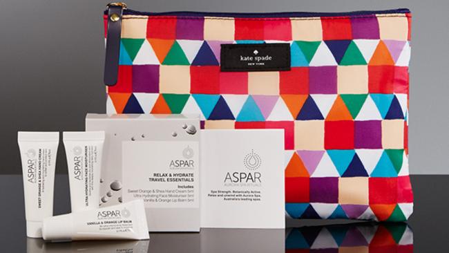 The Qantas amenity kits are designed by Kate and Jack Spade. This is one amenity kit you won’t leave on board.