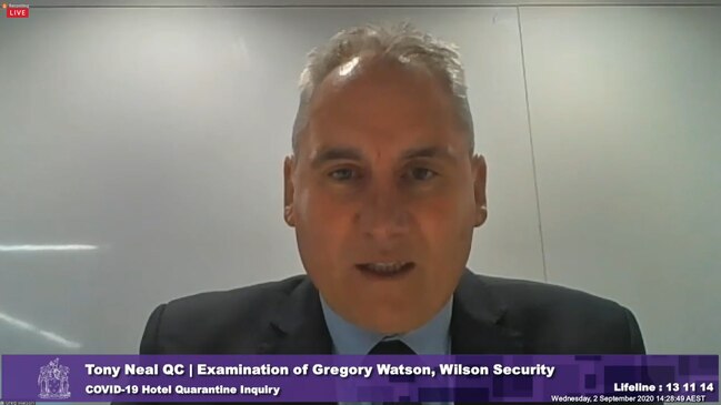 Security guards were threatened with $20,000 fines after pushing back on a request to take quarantined hotel guests for fresh air walks, Gregory Watson from Wilson Security said.