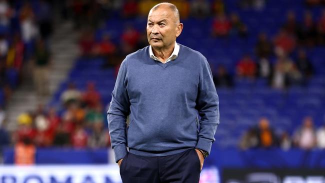 Eddie Jones looks on prior to the Rugby World Cup match between the Wallabies and Wales at Parc Olympique in Lyon, France. Picture: Getty Images