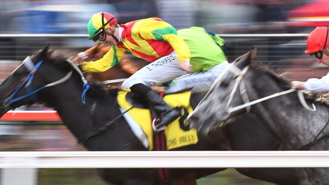 MELBOURNE, AUSTRALIA — AUGUST 26: Ben Thompson riding Oak Door winning Race 9 during Melbourne Racing at Moonee Valley Racecourse on August 26, 2017 in Melbourne, Australia. (Photo by Vince Caligiuri/Getty Images)