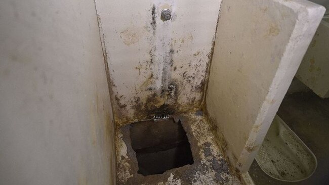 Officials have concerns as El-Chapo has escaped prison before, he once used a 50cm-by-50cm hole at the base of a shower to flee. Picture: Supplied