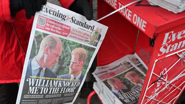 Copies of the Evening Standard newspaper leading with stories about Harry’s relationship with the Prince of Wales.