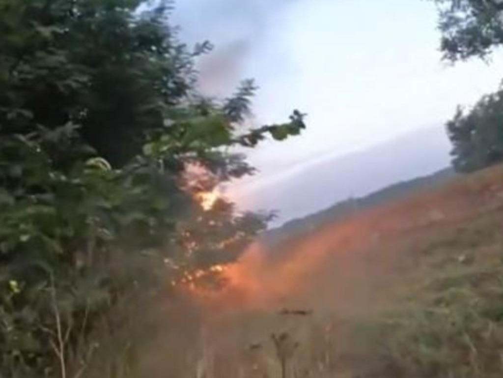 Fire was seen across a field after the attack. Picture: Supplied