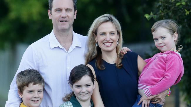 Neurosurgeon Sarah Olson with her family, husband Brad Armstrong and children Ingrid (8), Sam (7) and Charlotte (4). Sarah has been nominated for a Pride of Australia Medal. Pic Peter Wallis