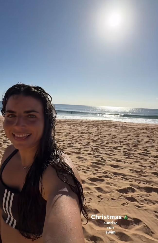 Aussie Celeb Xmas 2024. Olympic champion Jess Fox spent her Christmas morning at the beach, taking in the sunrise and going for a run and swim. Picture: Instagram