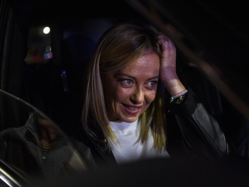 Giorgia Meloni leaves the polling station after voting in the Italian general election on September 25, 2022 in Rome, Italy. Picture: Antonio Masiello/Getty Images