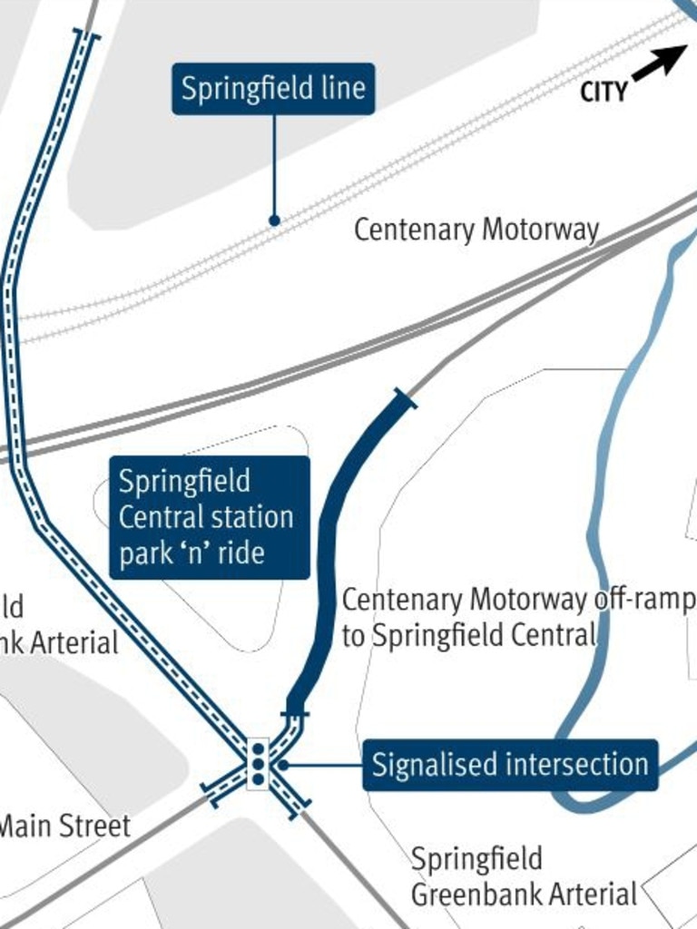 Centenary Motorway (Yamanto – Ellen Grove) and Springfield Greenbank Arterial exit ramp, upgrade intersection location map from the Department of Transport and Main Roads.