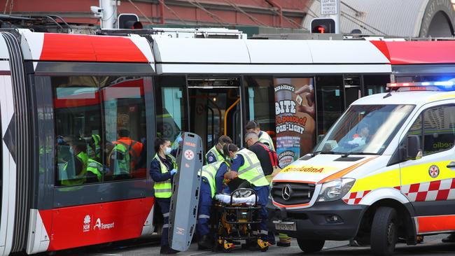 Paramedics treated five people at the crash site. Picture: Richard Dobson