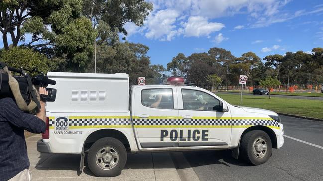 Police leave Thomas More School in Elizabeth Park following the stabbing of a student on Friday morning. Picture: NCA NewsWire