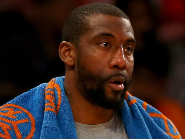 NEW YORK, NY - FEBRUARY 07: Amar'e Stoudemire #1 of the New York Knicks looks on during the fourth quarter against the Golden State Warriors at Madison Square Garden on February 7, 2015 in New York City.The Golden State Warriors defeated the New York Knicks 106-92.NOTE TO USER: User expressly acknowledges and agrees that, by downloading and/or using this photograph, user is consenting to the terms and conditions of the Getty Images License Agreement. Elsa/Getty Images/AFP == FOR NEWSPAPERS, INTERNET, TELCOS & TELEVISION USE ONLY ==