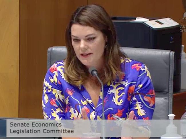 Senator Sarah Hanson-Young appearing at the media code inquiry. Source: Supplied.