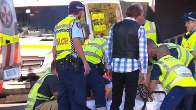 Schubert is taken to hospital after the accident. Pic: 9 NEWS