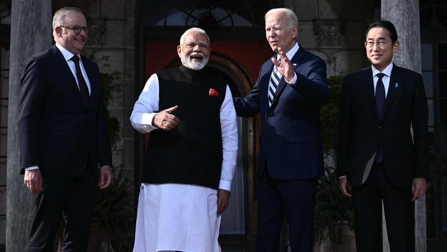 Anthony Albanese, Indian Prime Minister Narendra Modi, US President Joe Biden and Japanese Prime Minister Fumio Kishida in Wilmington, Delaware. Picture: Brendan Smialowski/AFP