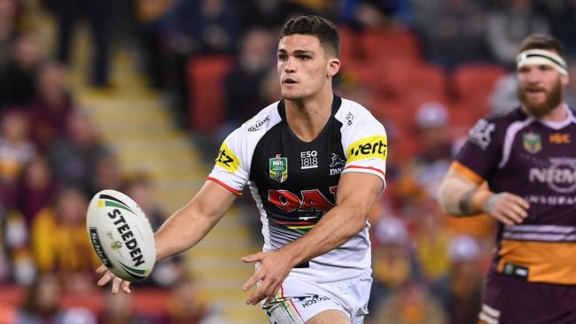 Nathan Cleary of the Panthers during the Round 19 NRL match between the Brisbane Broncos and the Penrith Panthers at Suncorp Stadium in Brisbane, Friday, July 20, 2018. (AAP Image/Dave Hunt) NO ARCHIVING, EDITORIAL USE ONLY