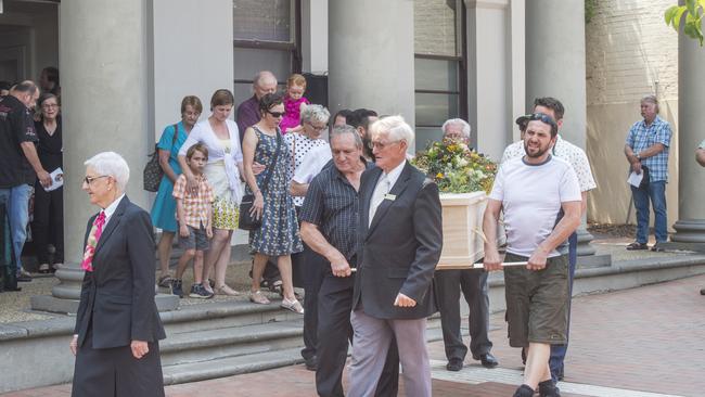 Mr Kavanagh’s coffin was covered in native flowers. Picture:Rob Leeson.