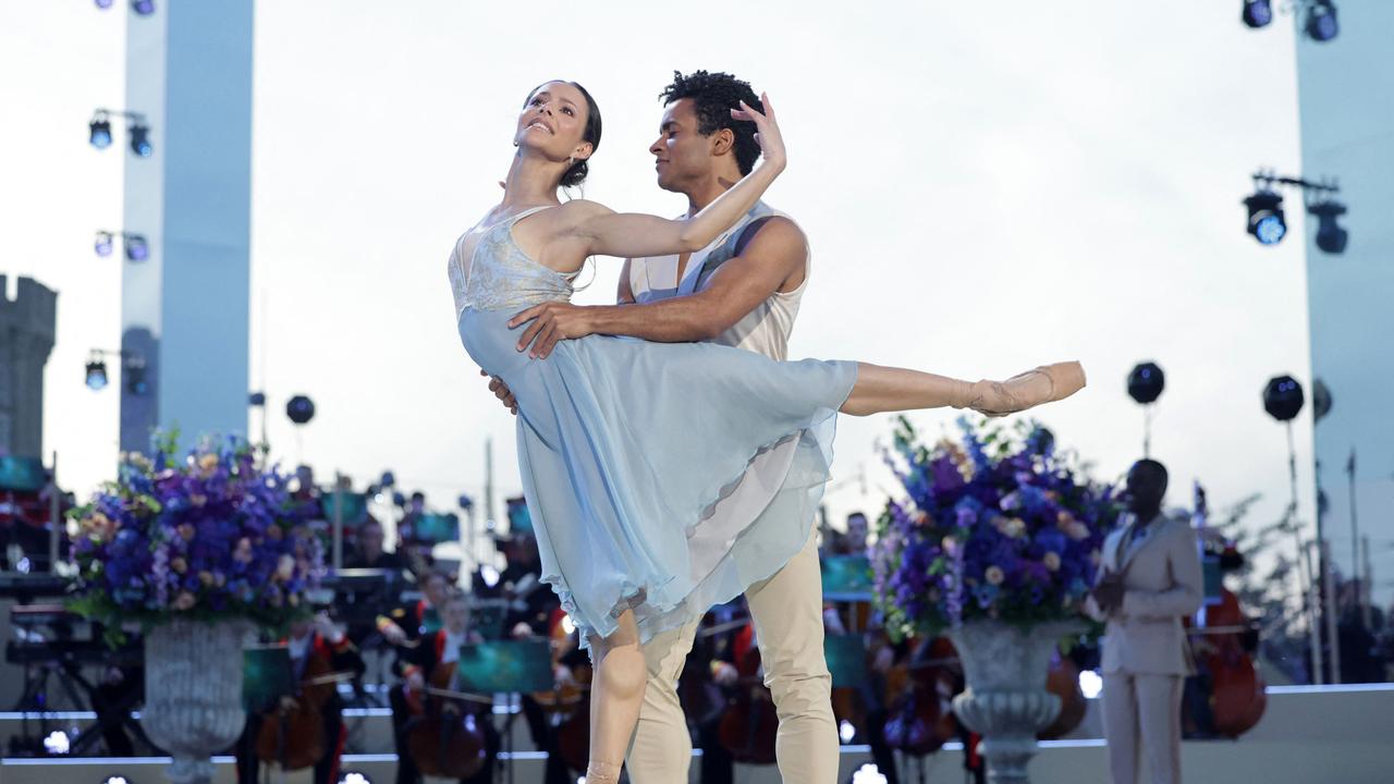 Dancers perform on stage inside Windsor Castle grounds at the Coronation Concert, in Windsor. Picture: AFP