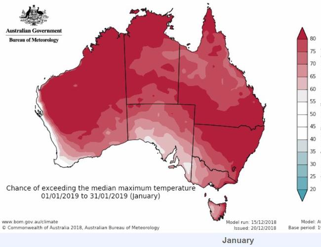 Expected median-maximum temperatures in January. Source: Bureau of Meteorology