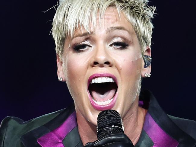 American singer Pink performs in her first concert since returning from illness, of the Beautiful Trauma World Tour, at Qudos Bank Arena, in Sydney, Saturday, August 11, 2018. Pink will perform in Perth, Adelaide, Melbourne, Sydney and Brisbane during a 35-date Australian tour. (AAP Image /Brendon Thorne) NO ARCHIVING, EDITORIAL USE ONLY