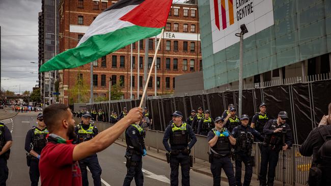 The protests converged at one point - marked by a huge police presence which had been authorised by the Supreme Court. Picture: NewsWire/Tamati Smith.