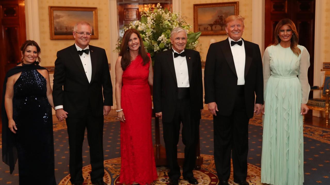 Prime Minister Scott Morrison and wife Jenny with Kerry Stokes and his wife Christine Simpson Stokes, pictured with President Donald Trump and the First Lady Melania Trump. Picture: Adam Taylor