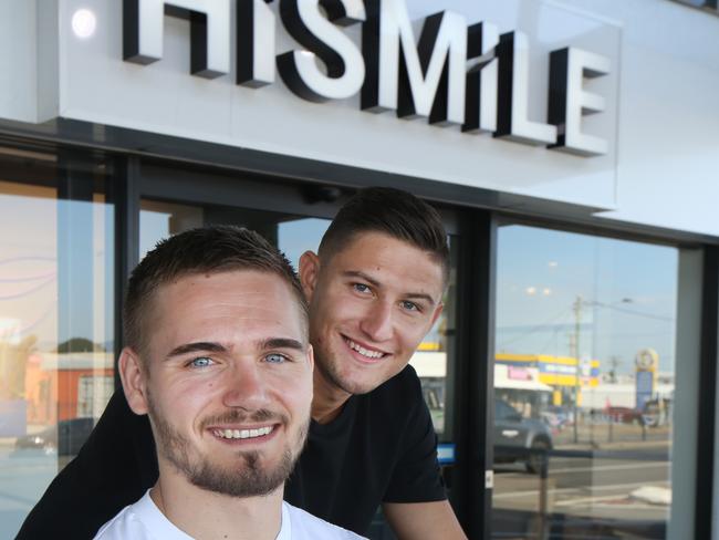 Alex Tomic (in white) and Nik Mirkovic. Picture Glenn Hampson