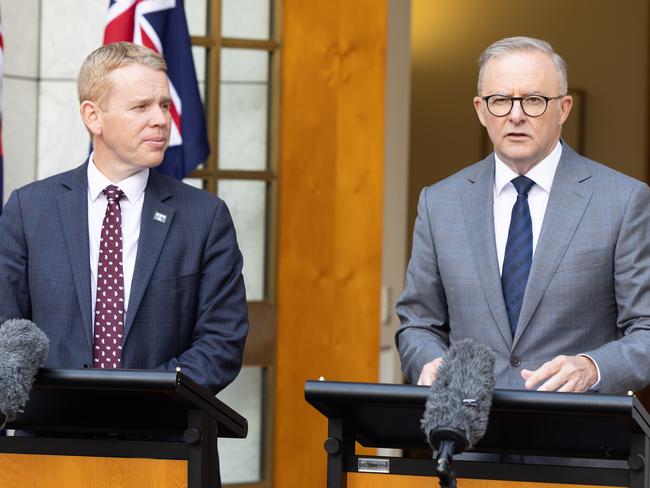 CANBERRA, AUSTRALIA - NewsWire Photos FEBRUARY, 7, 2023: Prime Minister, Anthony Albanese and Prime Minister of New Zealand Chris Hipkins held a joint press conference in Parliament House in Canberra. Picture: NCA NewsWire / Gary Ramage