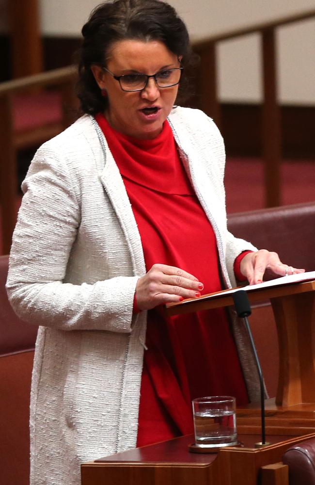 Senator Jacqui Lambie in Question Time in the Senate Chamber at Parliament House in Canberra.pic by Kym Smith