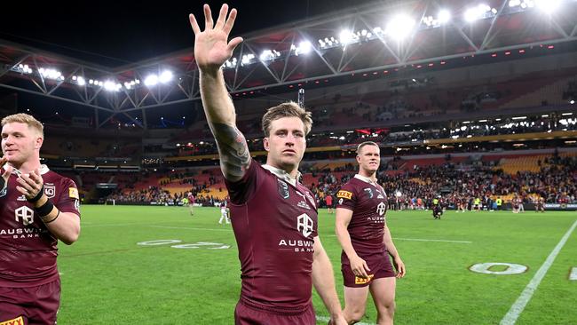 Cameron Munster celebrates victory after game 2 of the State of Origin series. Picture: Bradley Kanaris/Getty Images