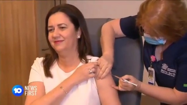 Premier Annastacia Palaszczuk receives her COVID-19 vaccine. Video: Ten news