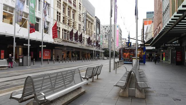 Low pedestrian traffic has hit Bourke Street Mall businesses hard. Picture: Josie Hayden