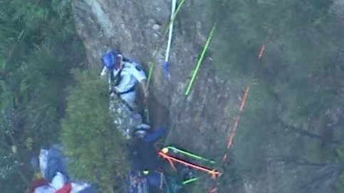 The paraglider was stranded on the cliff face near Stanwell Tops. Picture: 7NEWS