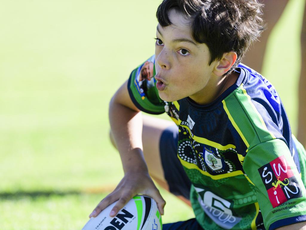 Hudson Wollstein reacts after getting a try for Fairview Heights State School in the inaugural Primary Interschools Reconciliation Touch Carnival hosted by Glenvale State School, Wednesday, May 28, 2025. Picture: Kevin Farmer