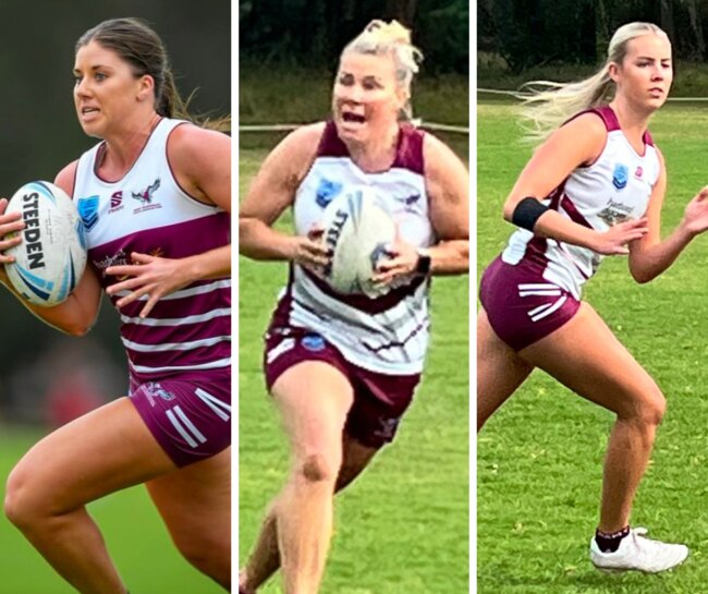 Emma Williams, Chloe Butcher and Layla Ritchie of the Manly Open Women. Pictures: Matt Long