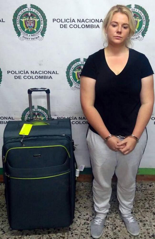 A handout photo made available by the press office of the Colombian Anti-narcotics Police, on 01 May 2017 shows Australian citizen Cassandra Sainsbury during her detention with 5.8 kilos of cocaine at the International Airport the Dorado, in Bogota, Colombia, on 11 April 2017. Picture: EPA/Col Anti-narcotics Police