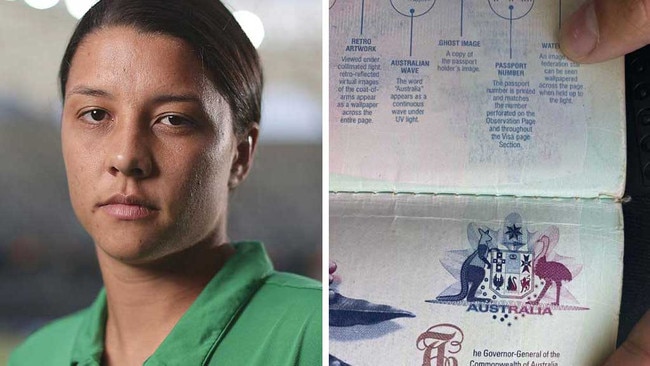 Sam Kerr and her ‘damaged’ passport.