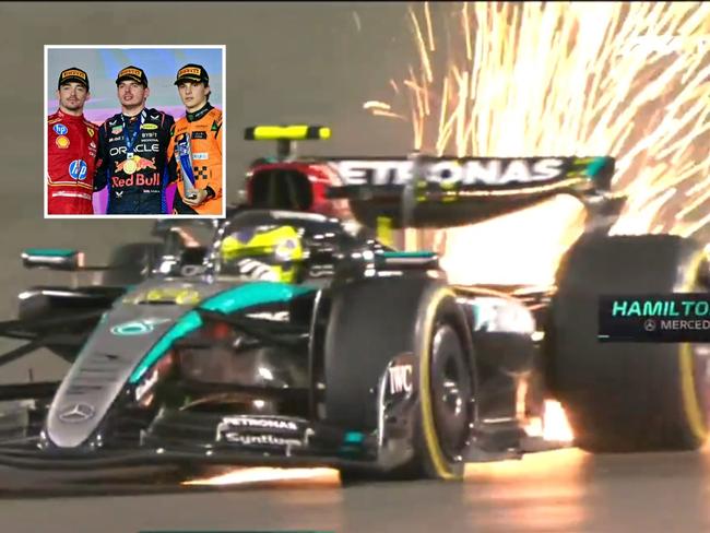 Lewis Hamilton was one of those to have their race ruined by the debris. Photo: Fox Sports.