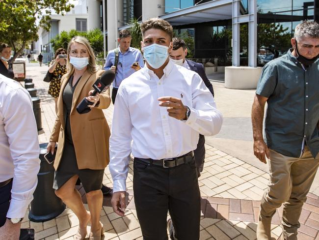 Warriors NRL star Reece Walsh leaves Southport Court on Cocaine charges in 2021. Picture: Nigel Hallett