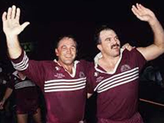 Gary Coyne (left) with Maroons teammate Martin Bella