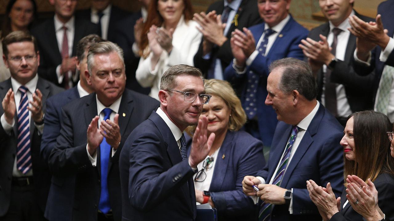 Former NSW Premier Dominic Perrottet was congratulated by his state parliament colleagues following his speech. Picture: NewsWire / John Appleyard