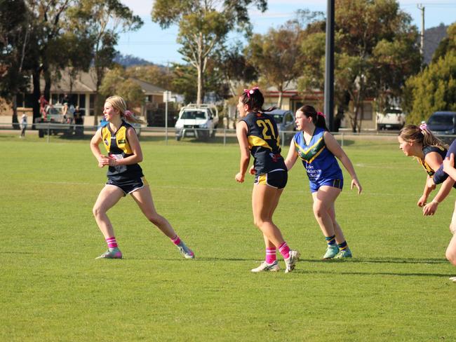 SFLW Community League - Action from Sorell v St Virgils during the annual Pink Sock-Carolyn Birch Memorial Match. Picture: Jake Garland
