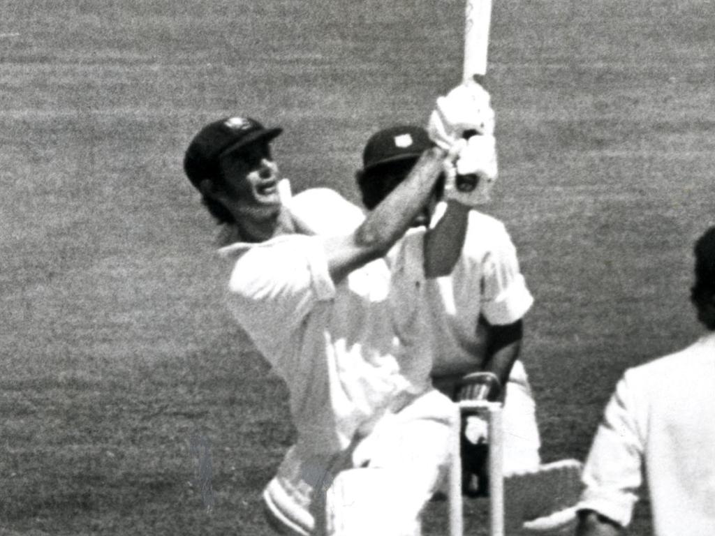 Ian Redpath hits a six against the West Indies in 1975.