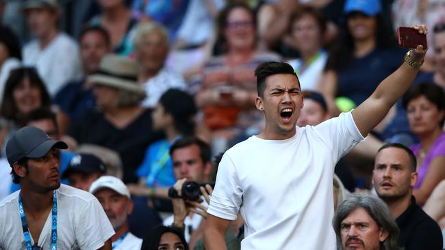 A spectator interrupts the second round match between Nick Kyrgios and Viktor Troicki. Pic: Getty Images