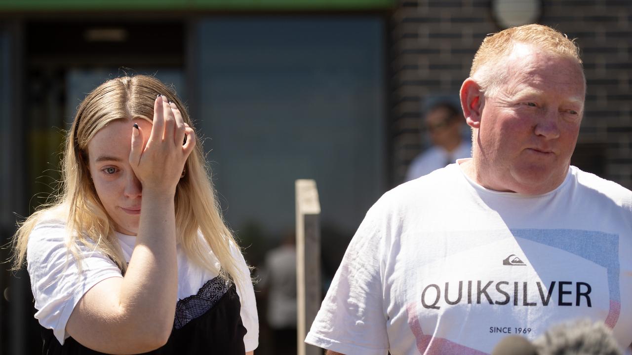 Ms Murphy’s husband Mick Murphy and daughter Jess Murphy speak to media following Ms Murphy’s disappearance. Picture: Newswire / Nicki Connolly