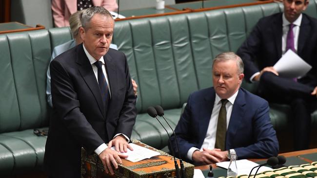 Bill Shorten and Anthony Albanese during Question. Picture: AAP