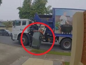 Moment garbage truck ‘eats’ bin