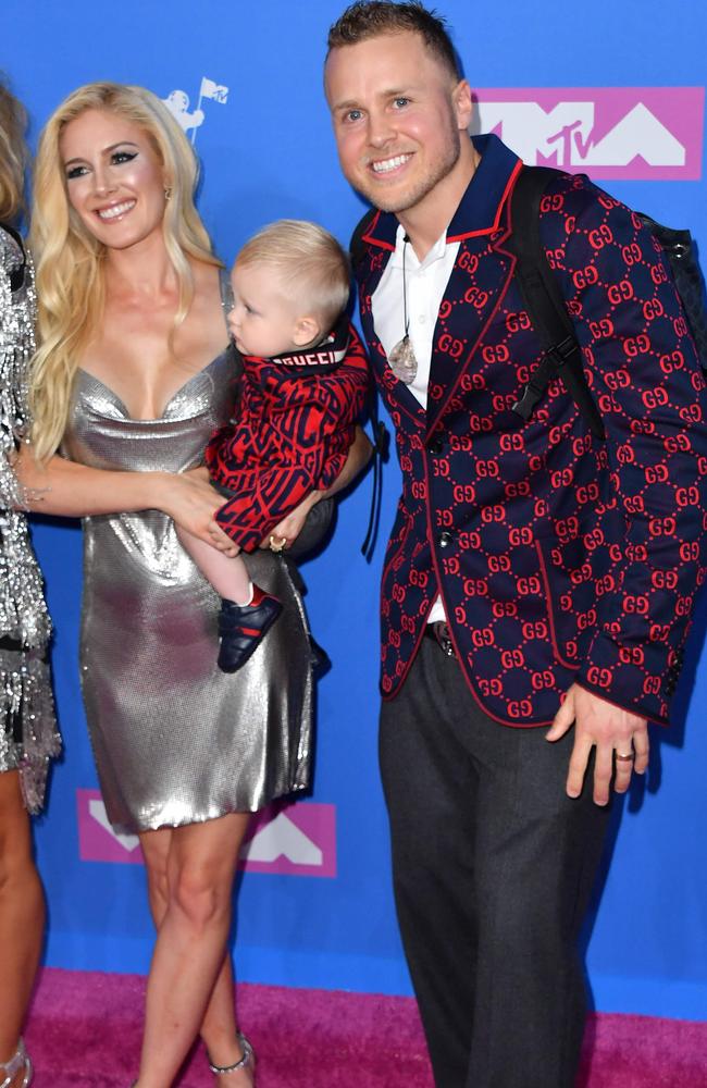 US television personalities Spencer (R) and Heidi Pratt and son Gunner Pratt attend the 2018 MTV Video Music Awards at Radio City Music Hall on August 20, 2018 in New York City. Picture: ANGELA WEISS / AFP