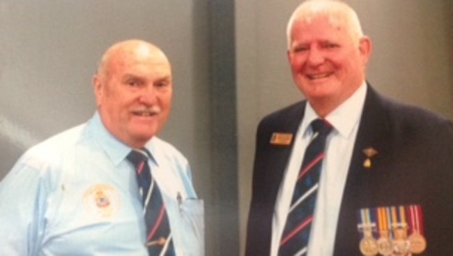 St Andrews Medal of the Order of Australia (OAM) recipient Theo Dechaufepie (right) and incoming Ingleburn RSL Club sub-branch vice president Graham Toll.