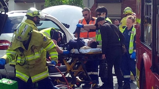 Salim Mehajer being taken from the accident. Picture: Kelly Fedor