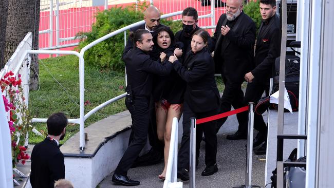 The stars of the film reportedly walked the carpet after the protester was removed. Picture: Andreas Rentz/Getty Images